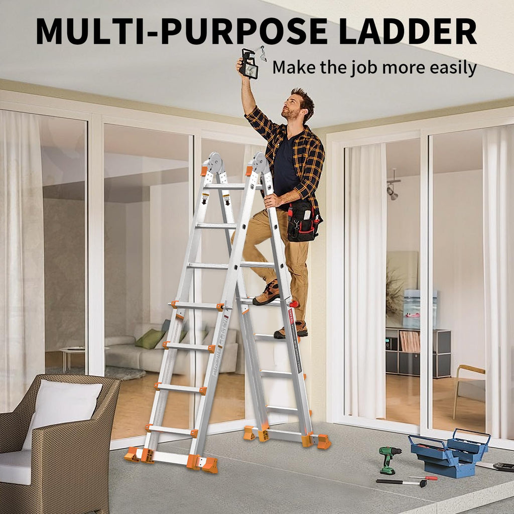 11FT Multi Position Aluminum Folding Ladder with Tool Tray N852822