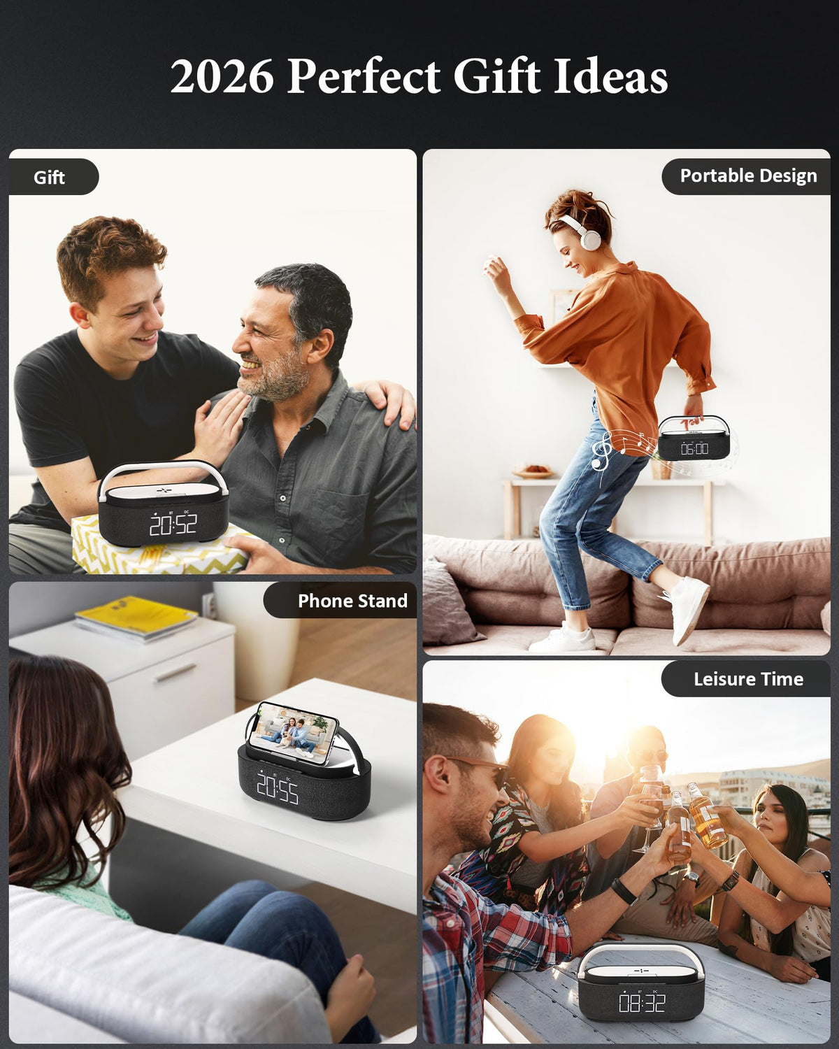 Bluetooth Speaker with Wireless Charger FM Radio LED Light A588885