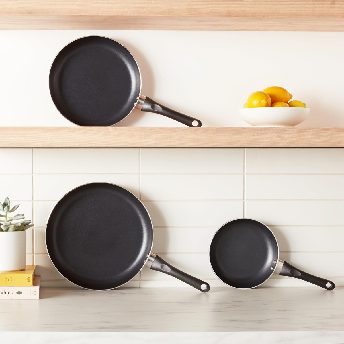Ceramic Nonstick Frying Pan Set, 3-Piece, Black T5453