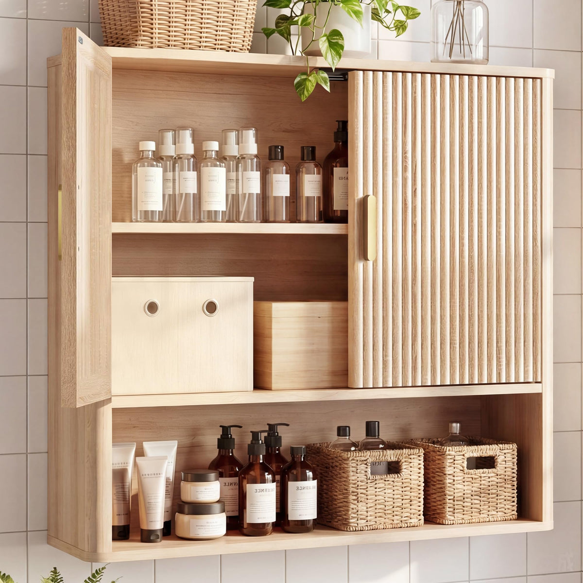 Bathroom Storage Wall Cabinet with Adjustable Wood Shelf & Doors K45330