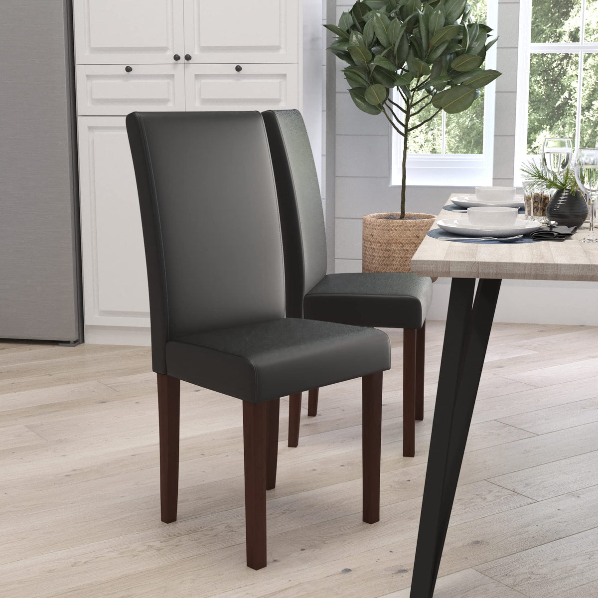 Black Faux Leather Accent Dining Chair A534