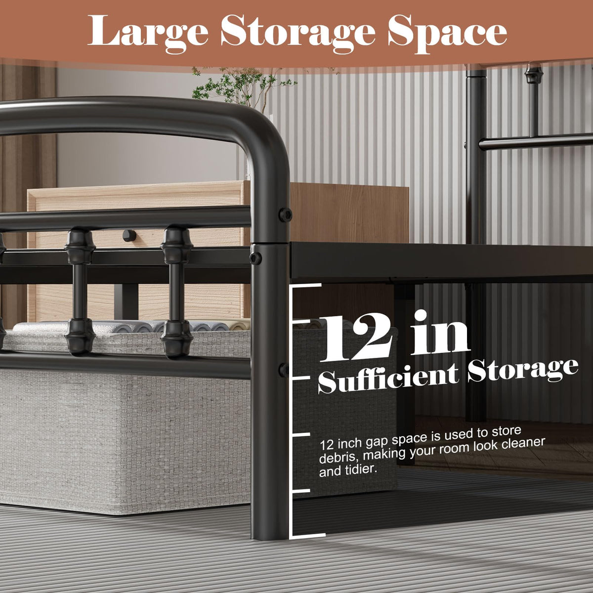 Full Size Metal Bed Frame with Headboard E3614