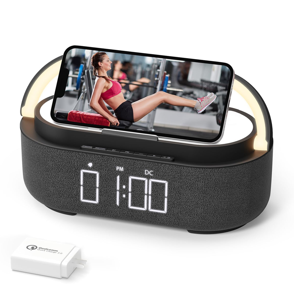 Bluetooth Speaker with Wireless Charger FM Radio LED Light A588885