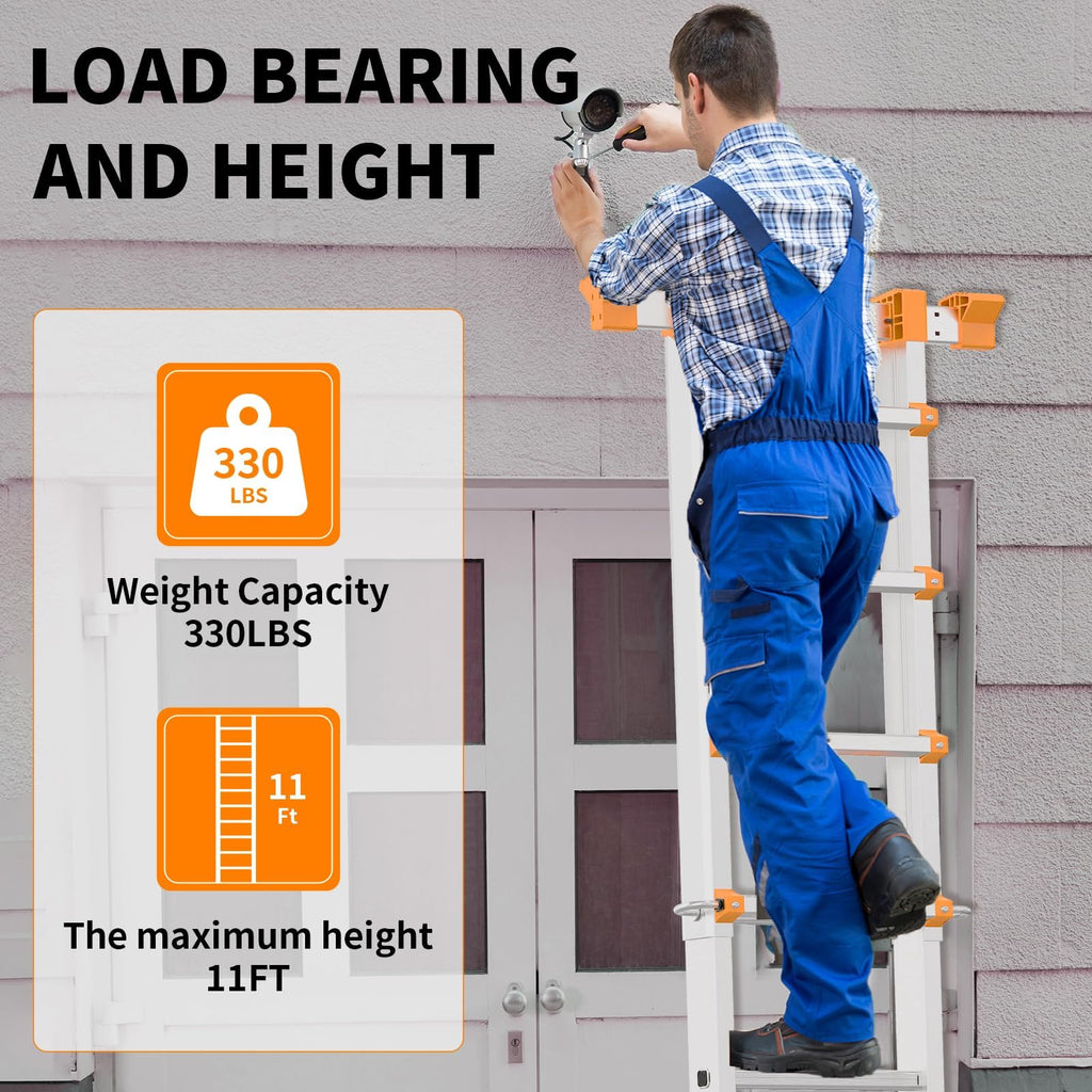 11FT Multi Position Aluminum Folding Ladder with Tool Tray N852822