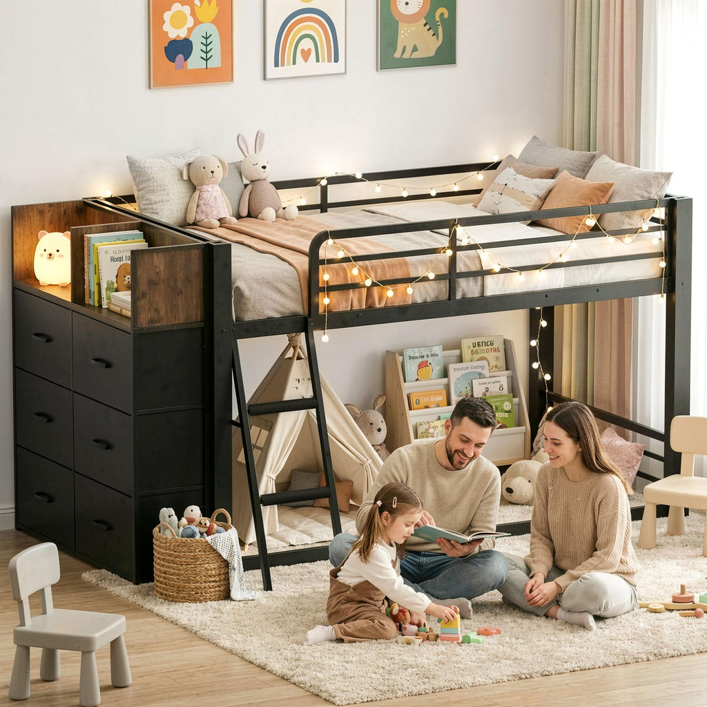 Twin Over Twin Bunk Bed with Storage Dresser F9536