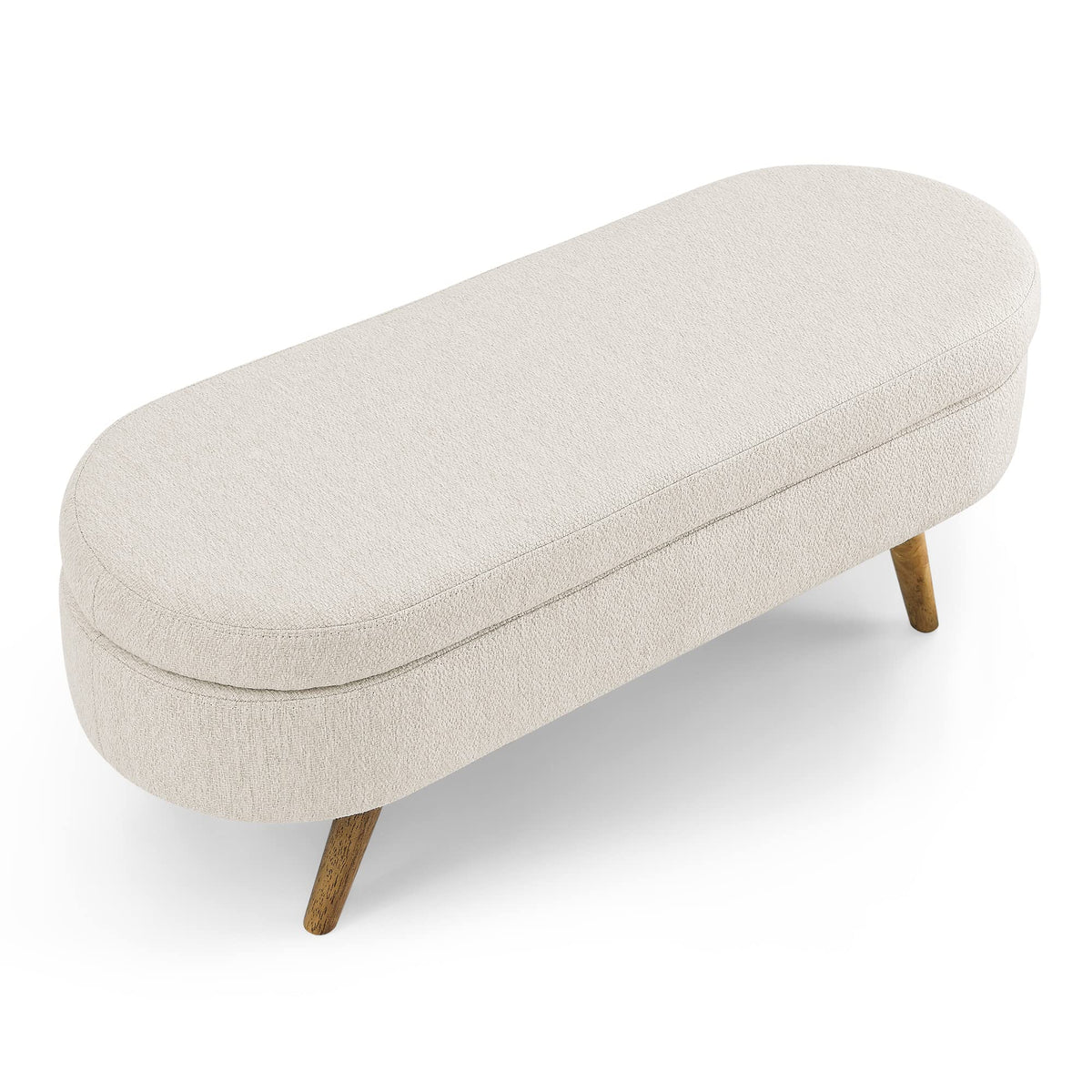 Beige Oval Storage Ottoman Bench with Rubber Wood Legs F934