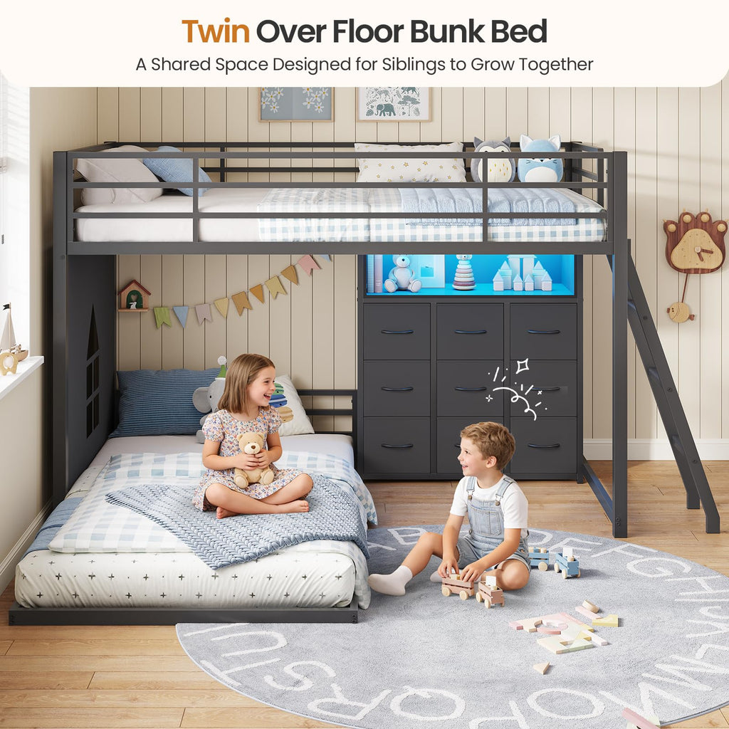 Twin Over Twin Bunk Bed with 9 Storage Drawers G47780
