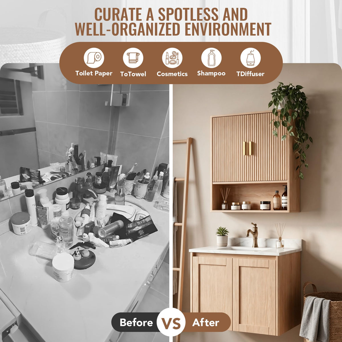 Bathroom Storage Wall Cabinet with Adjustable Wood Shelf & Doors K45330