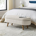 Beige Oval Storage Ottoman Bench with Rubber Wood Legs F934