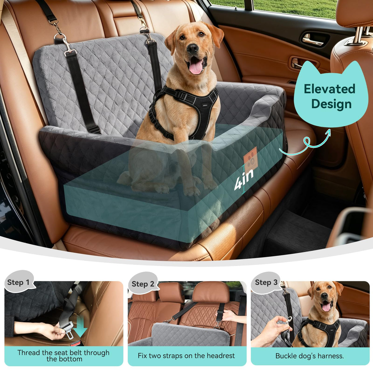 Dog Car Seat for Large/Medium Dogs Up to 55 lbs Z179
