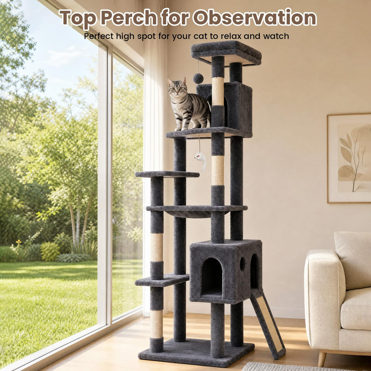 70 Inches Indoor Cat Tree with Ladder H70400