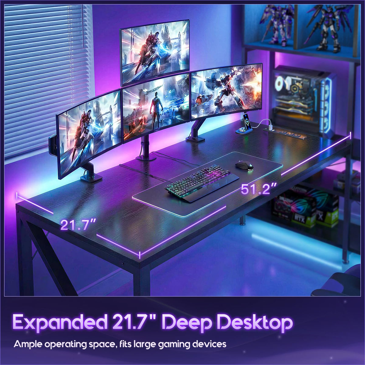 63" L Shaped Gaming Desk with Display Hutch A44018