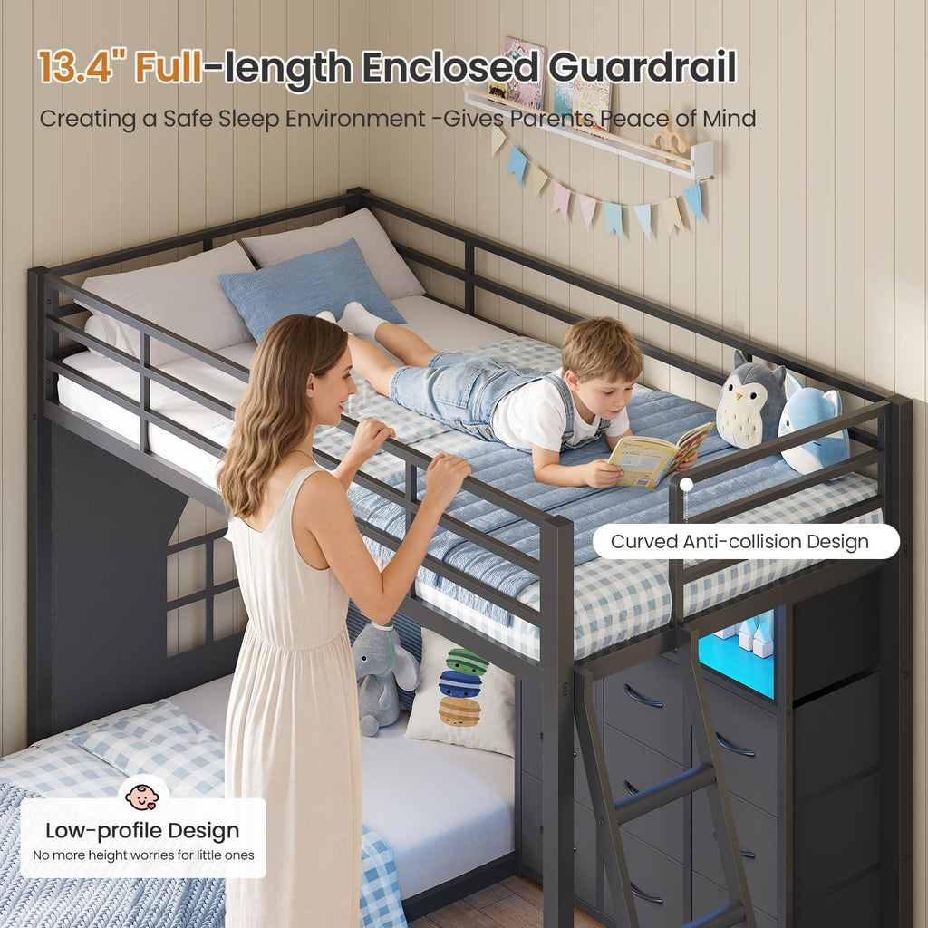 Twin Over Twin Bunk Bed with 9 Storage Drawers G47780