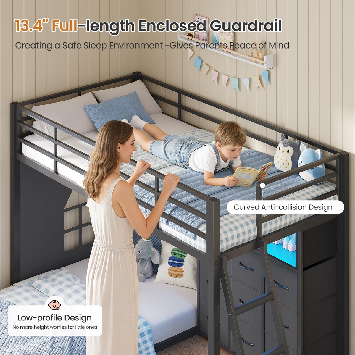 Twin Over Twin Bunk Bed with 9 Storage Drawers G47780