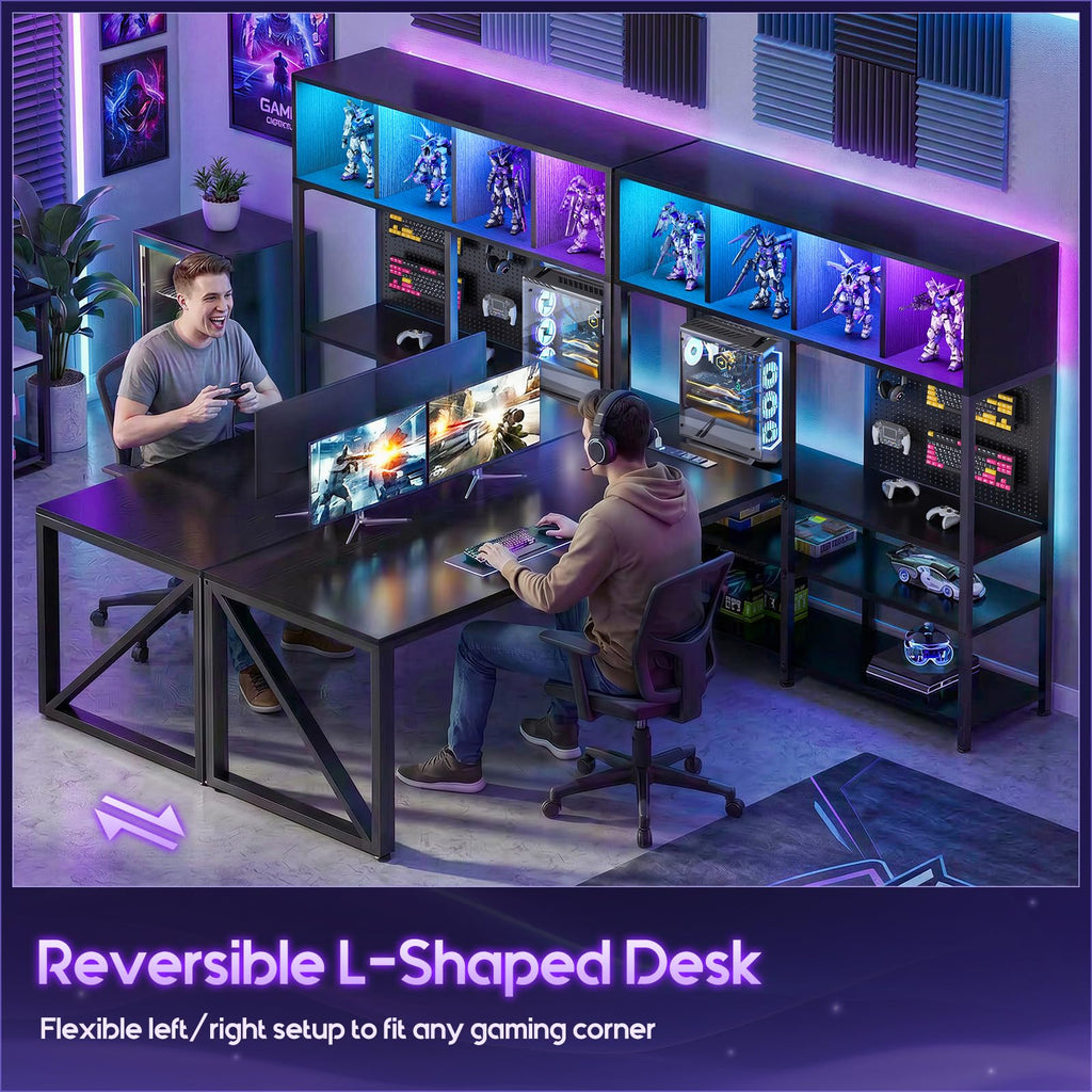 63" L Shaped Gaming Desk with Display Hutch A44018