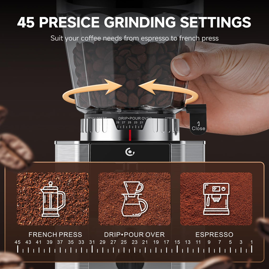 Conical Burr Coffee Grinder with 45 Grind Settings C613