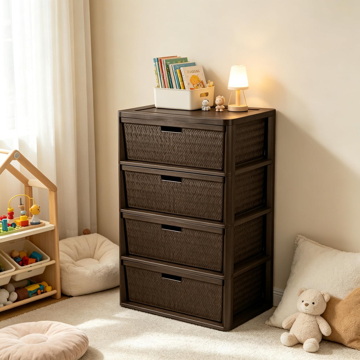 Brown 4 Drawer Storage Tower V733