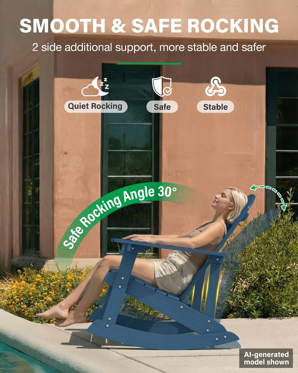 Navy Blue All-Weather Resistant Adirondack Rocking Chair Set of 2 R157073