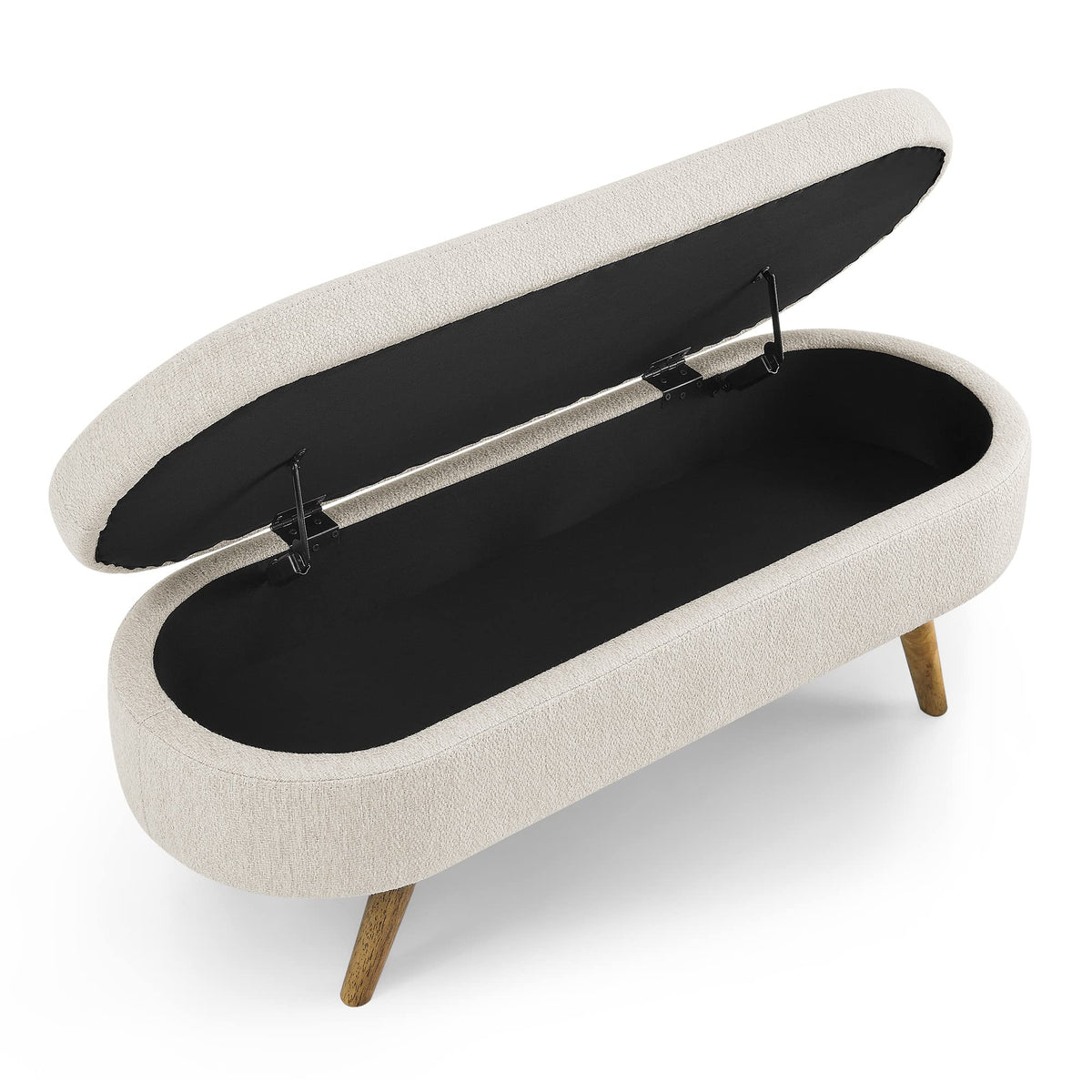 Beige Oval Storage Ottoman Bench with Rubber Wood Legs F934