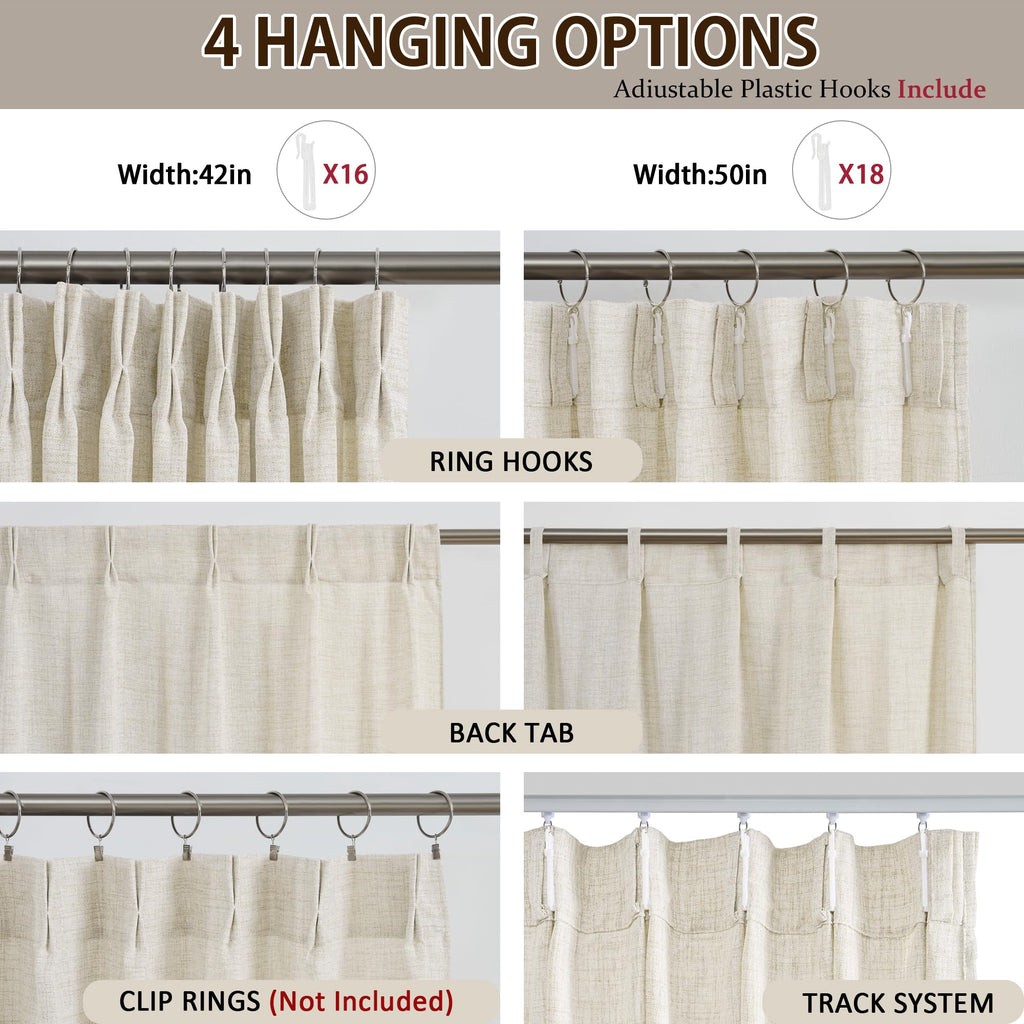 Pinch Pleated Sheer Curtains 140 Inches Long Cream Linen Textured Set of 2 N149