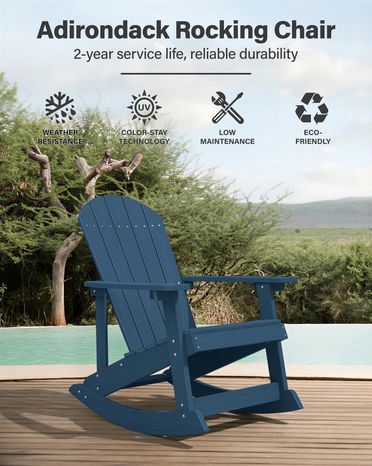 Navy Blue All-Weather Resistant Adirondack Rocking Chair Set of 2 R157073