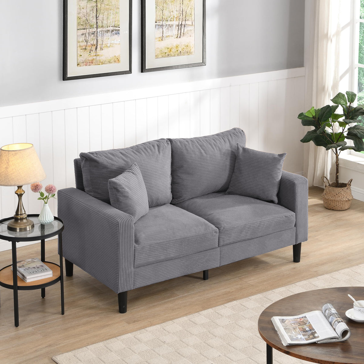 Light Gray Upholstered 2 Seat Loveseat Sofa O21629
