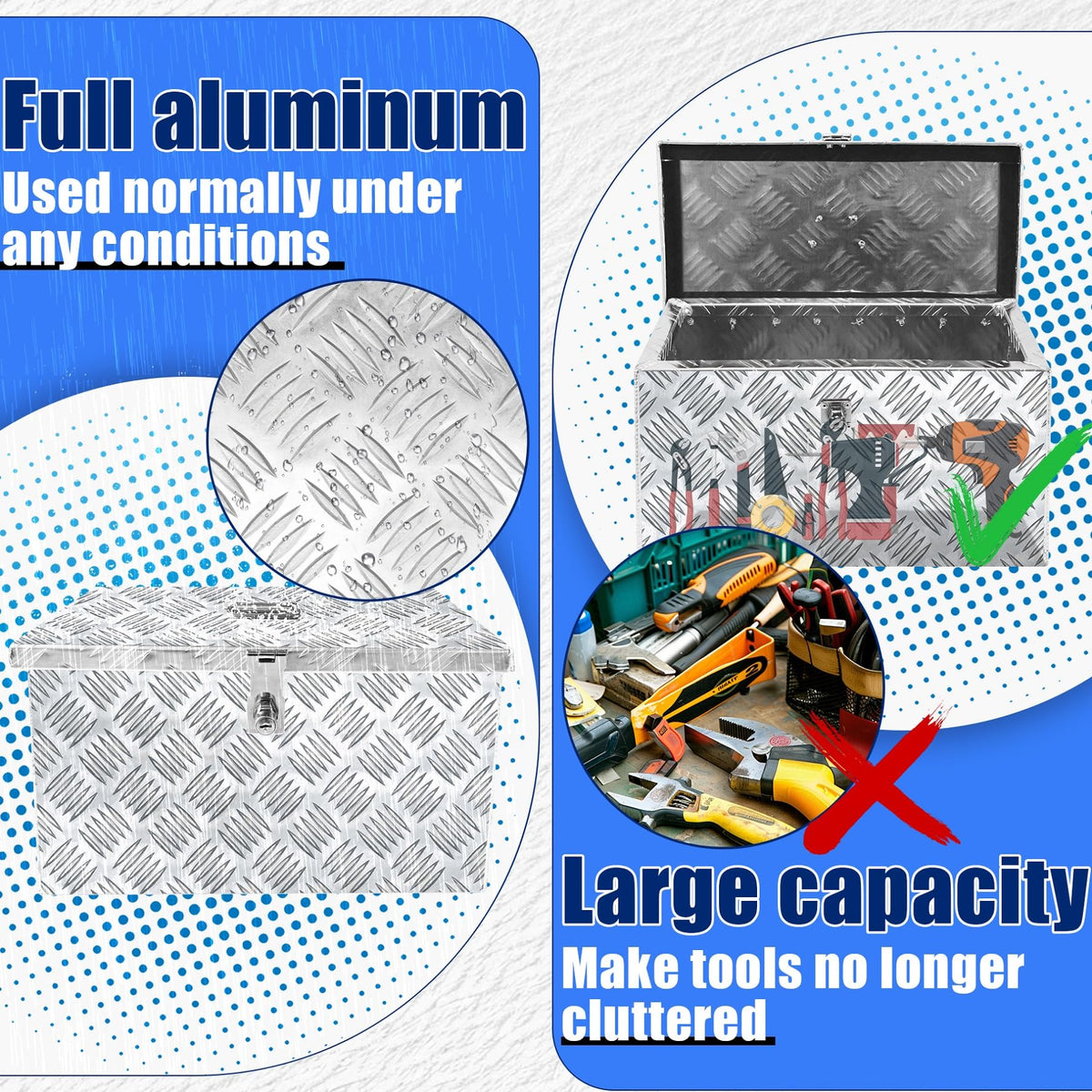 16 Inch Aluminum Waterproof Truck Bed Toolbox with Lock and Keys N503