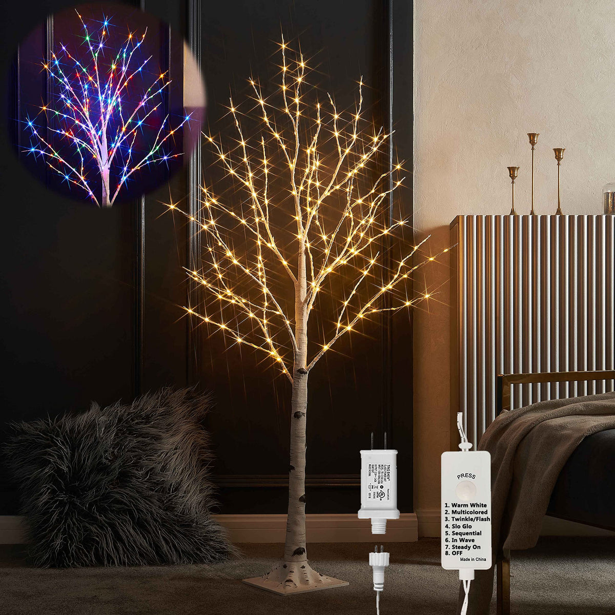 4FT Lighted Twig Birch Tree with 200 LED Lights Z6172