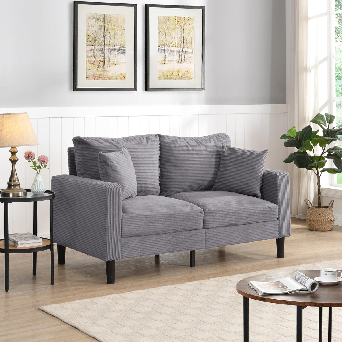 Light Gray Upholstered 2 Seat Loveseat Sofa O21629