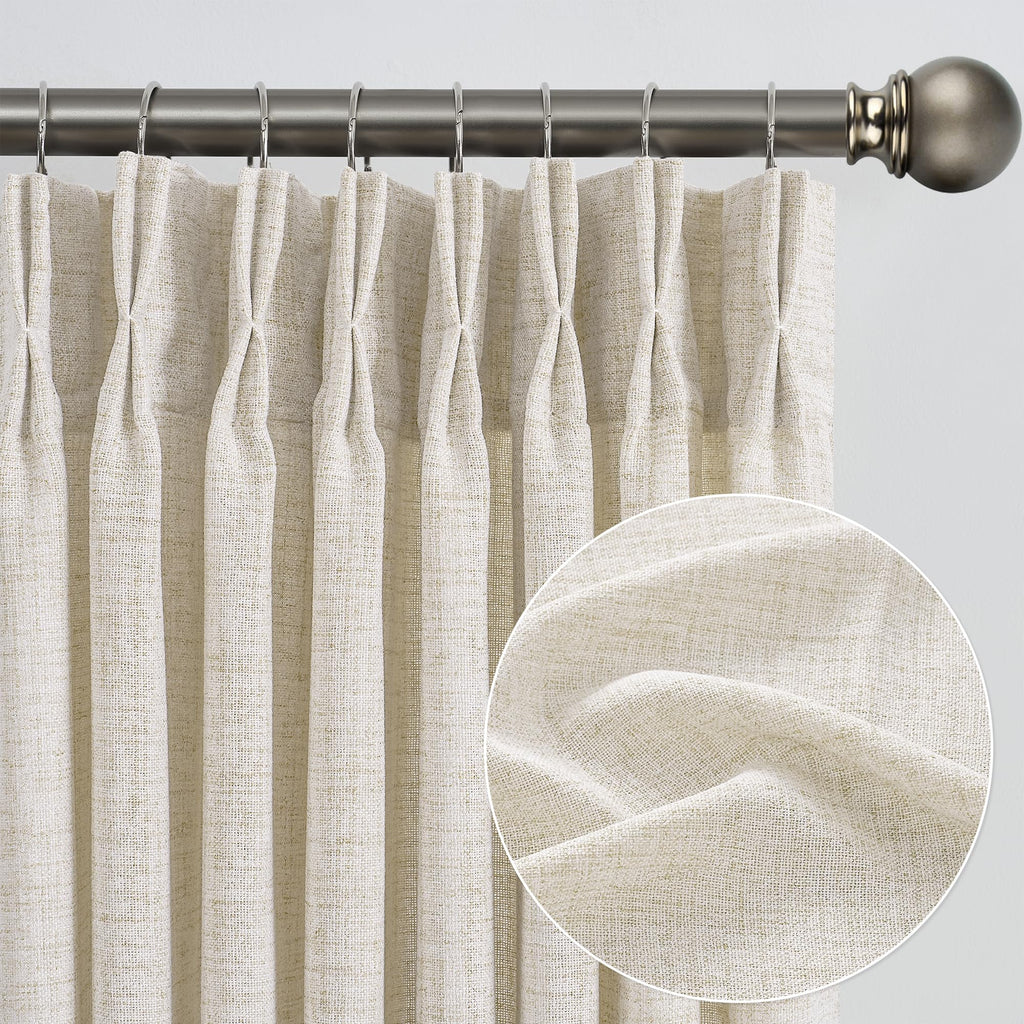 Pinch Pleated Sheer Curtains 140 Inches Long Cream Linen Textured Set of 2 N149