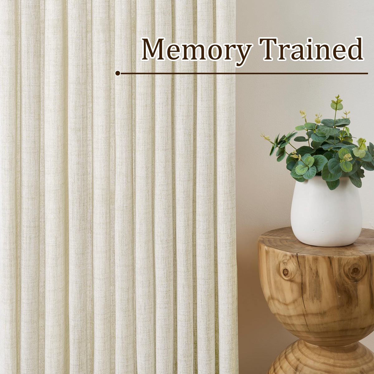 Pinch Pleated Sheer Curtains 140 Inches Long Cream Linen Textured Set of 2 N149