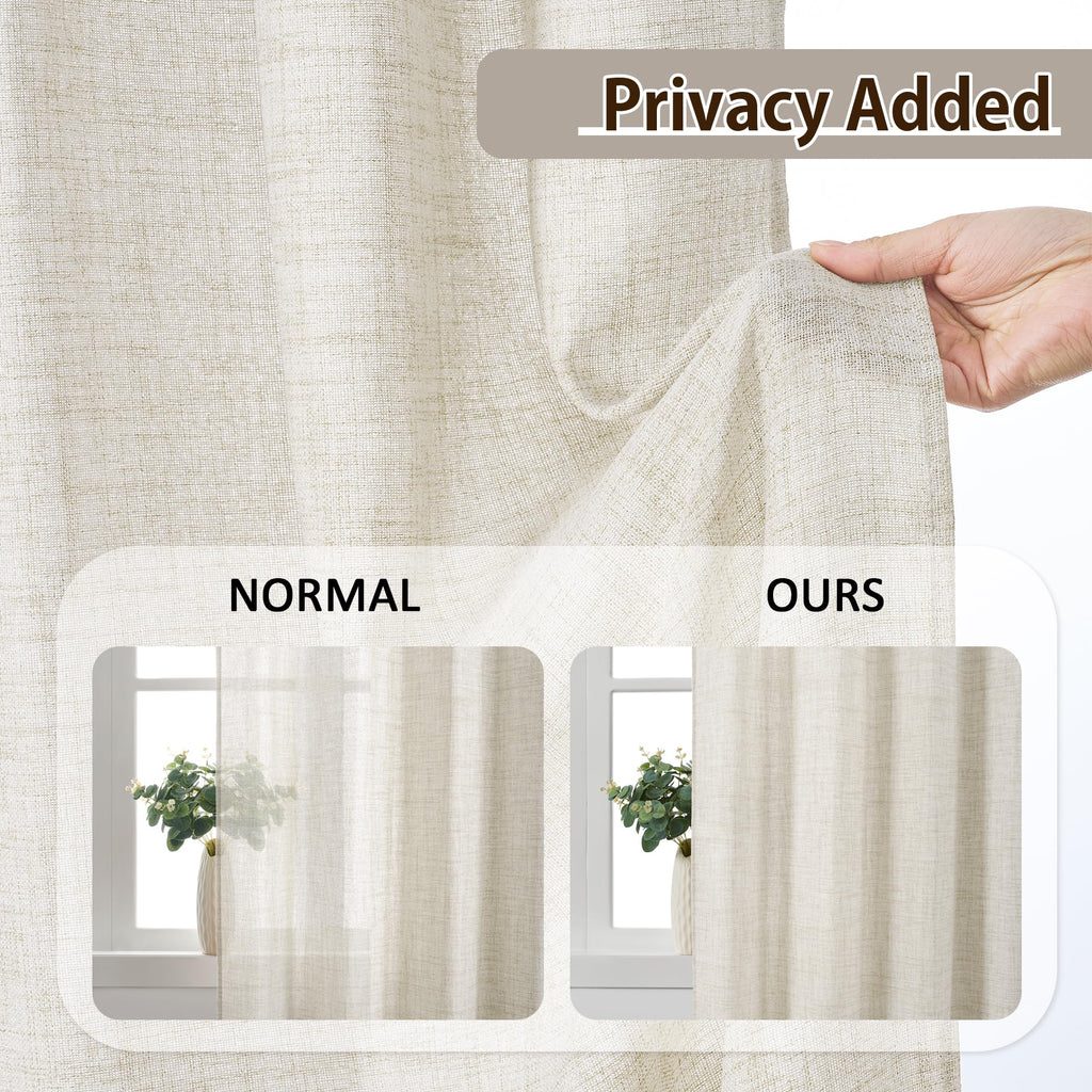 Pinch Pleated Sheer Curtains 140 Inches Long Cream Linen Textured Set of 2 N149