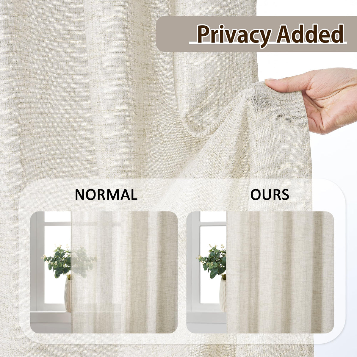 Pinch Pleated Sheer Curtains 140 Inches Long Cream Linen Textured Set of 2 N149