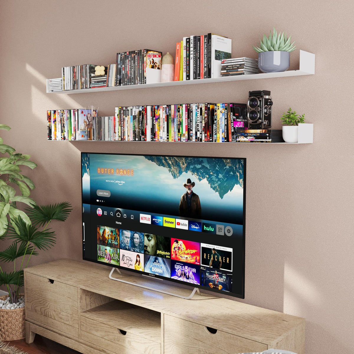 White Metal U Shape Wall Mountable Bookshelf U21228