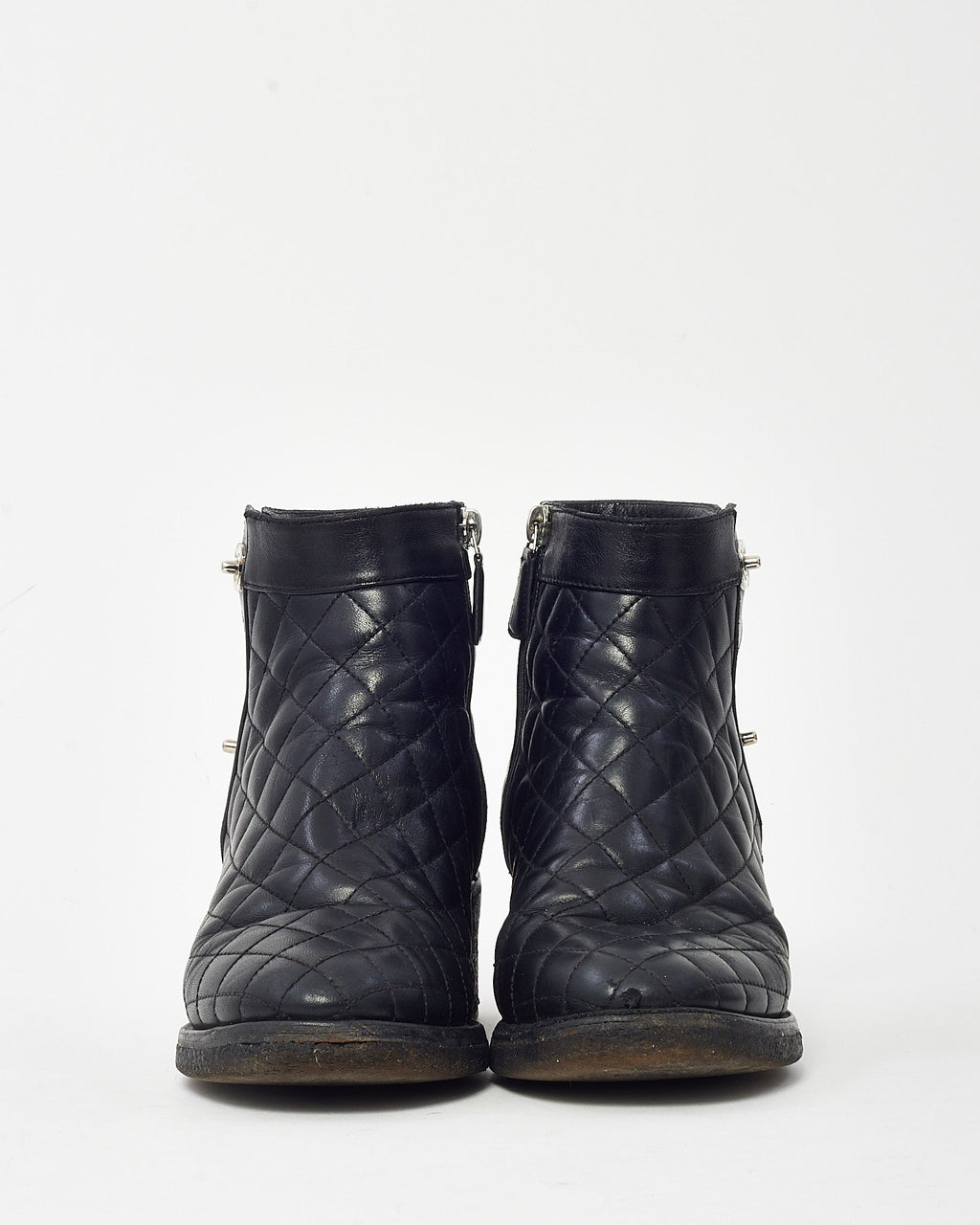Chanel Black Quilted Leather CC Logo Short Zip Boots - 38